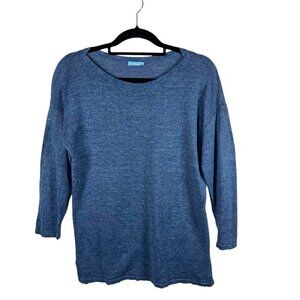 J. McLaughlin 100% Linen Blue Knit Long Sleeve Boat Neck Sweater Top Size Small‎